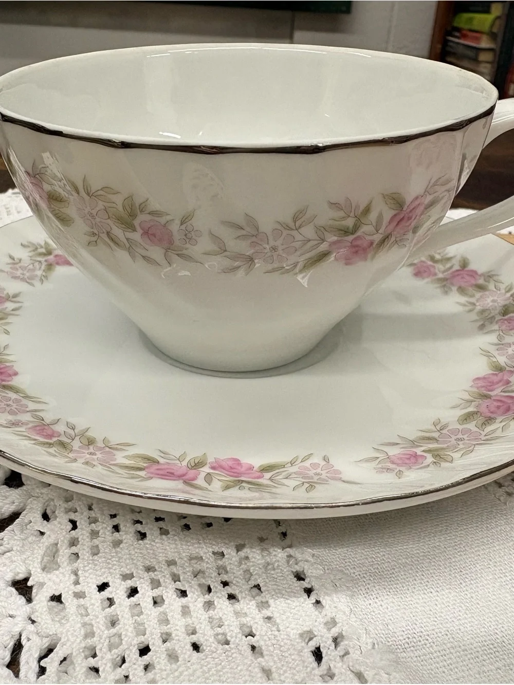 Teahouse Rose Cup and Saucer Set with a 5oz bag of Literary Tea